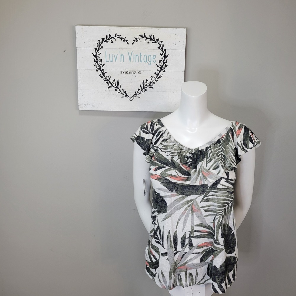 OLD NAVY‎ Women's Tropical Leaf Print Off Shoulder Ruffle Top Size M